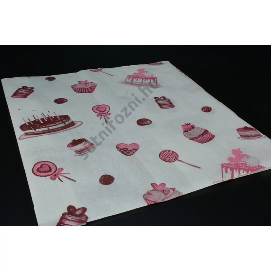 Cukrászati finom csomagolópapír 60x80 cm pink barna sütemény mintával