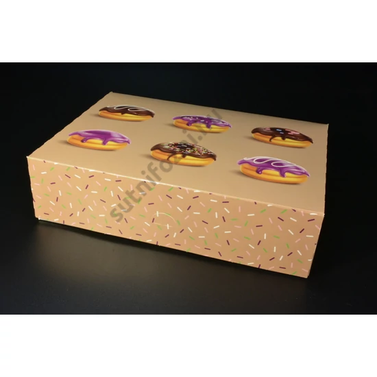 Süteményes papír doboz 31x22x8 cm fánk mintás