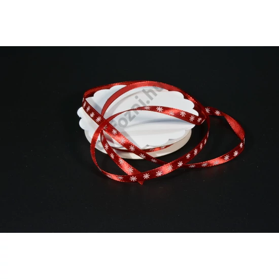 szatén szalag 6  mm hópelyhes bordó