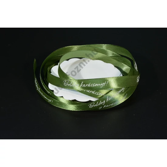 szatén szalag 12  mm Boldog Karácsonyt moha zöld