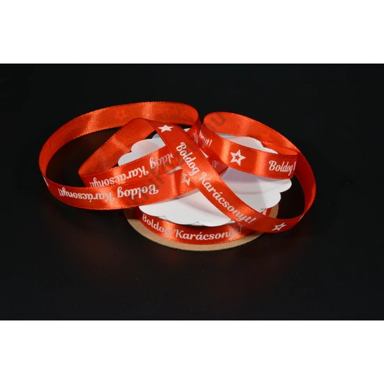 szatén szalag 12  mm Boldog Karácsonyt piros