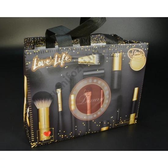 Ökotáska Luxury Beauty fekete arany prémium bevásárló táska 30x24x14 cm